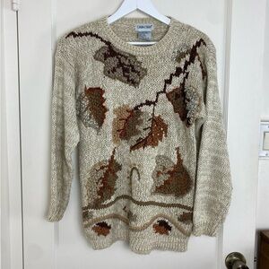 Vintage Cabin Creek Fall Leaves Thanksgiving Chunky Knit Sweater Medium